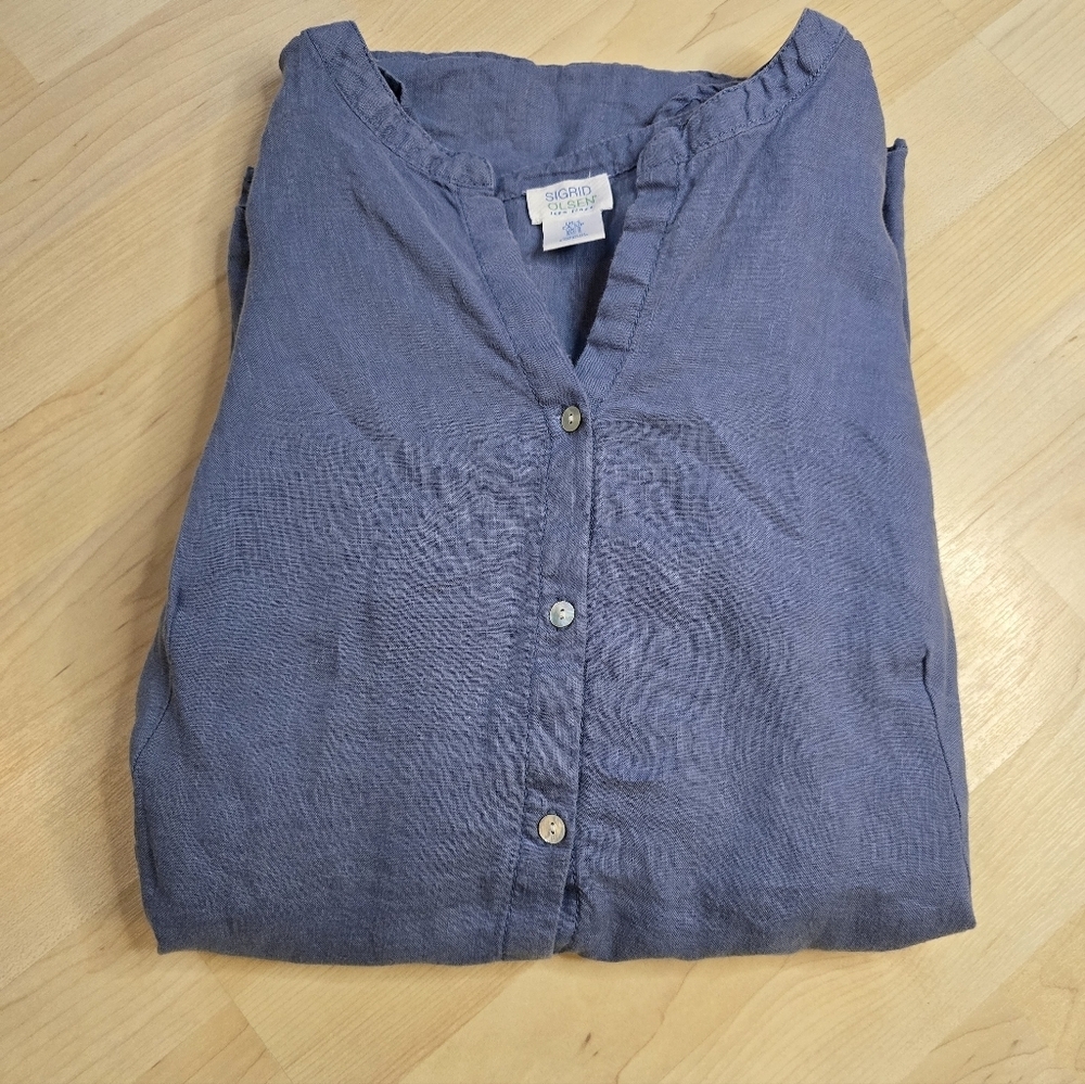 Singrid Olsen 100% Linen Long Sleeve Tunic With Pockets